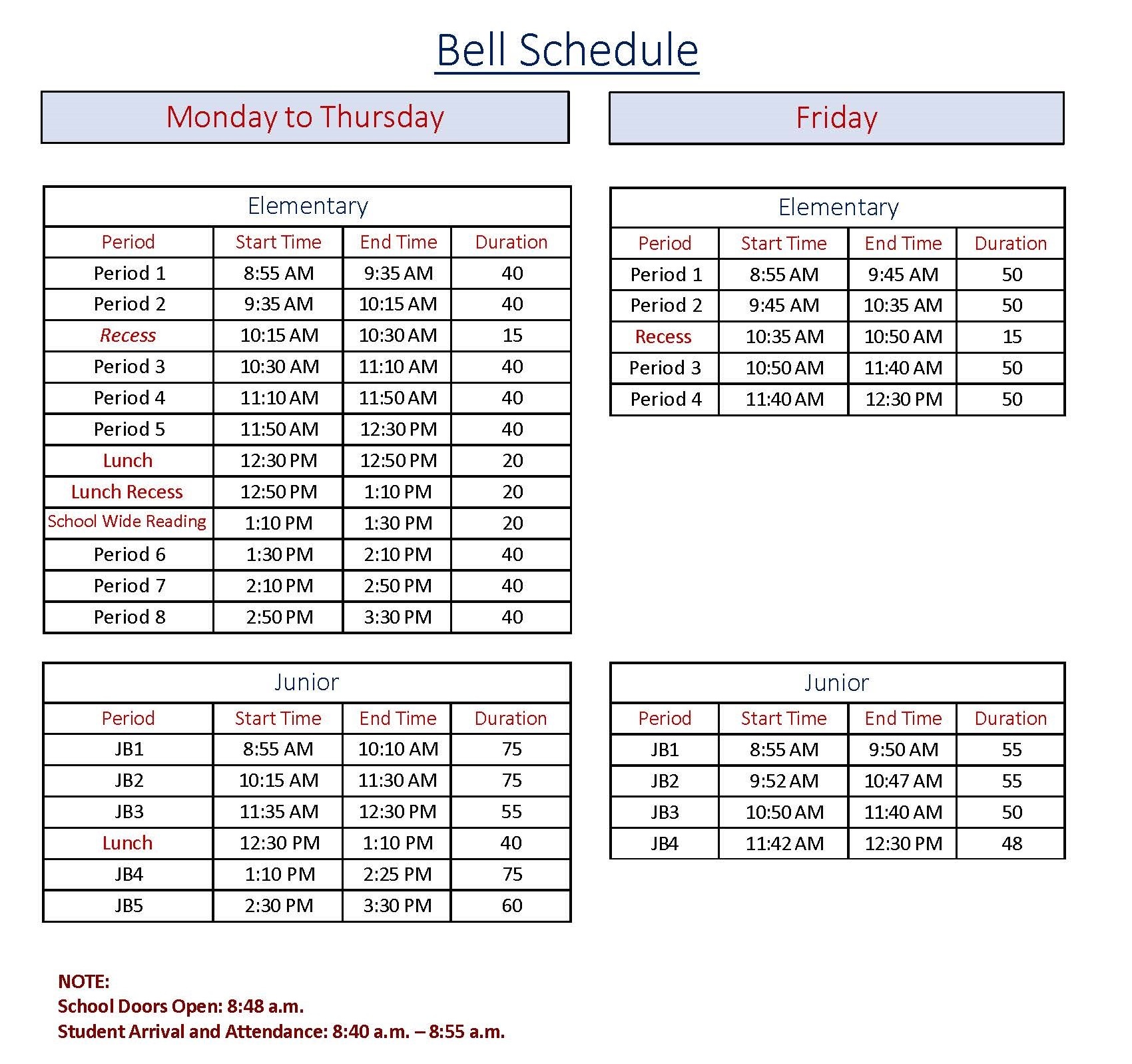 Bell Schedule 2025 2026